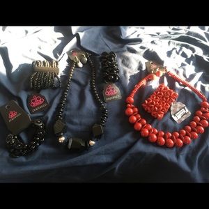 Lot of 6 Wooden Paparazzi Jewelry (Red & Black)